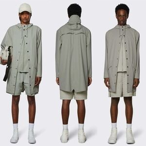 Rains Long Jacket Unisex Cement XL Hooded